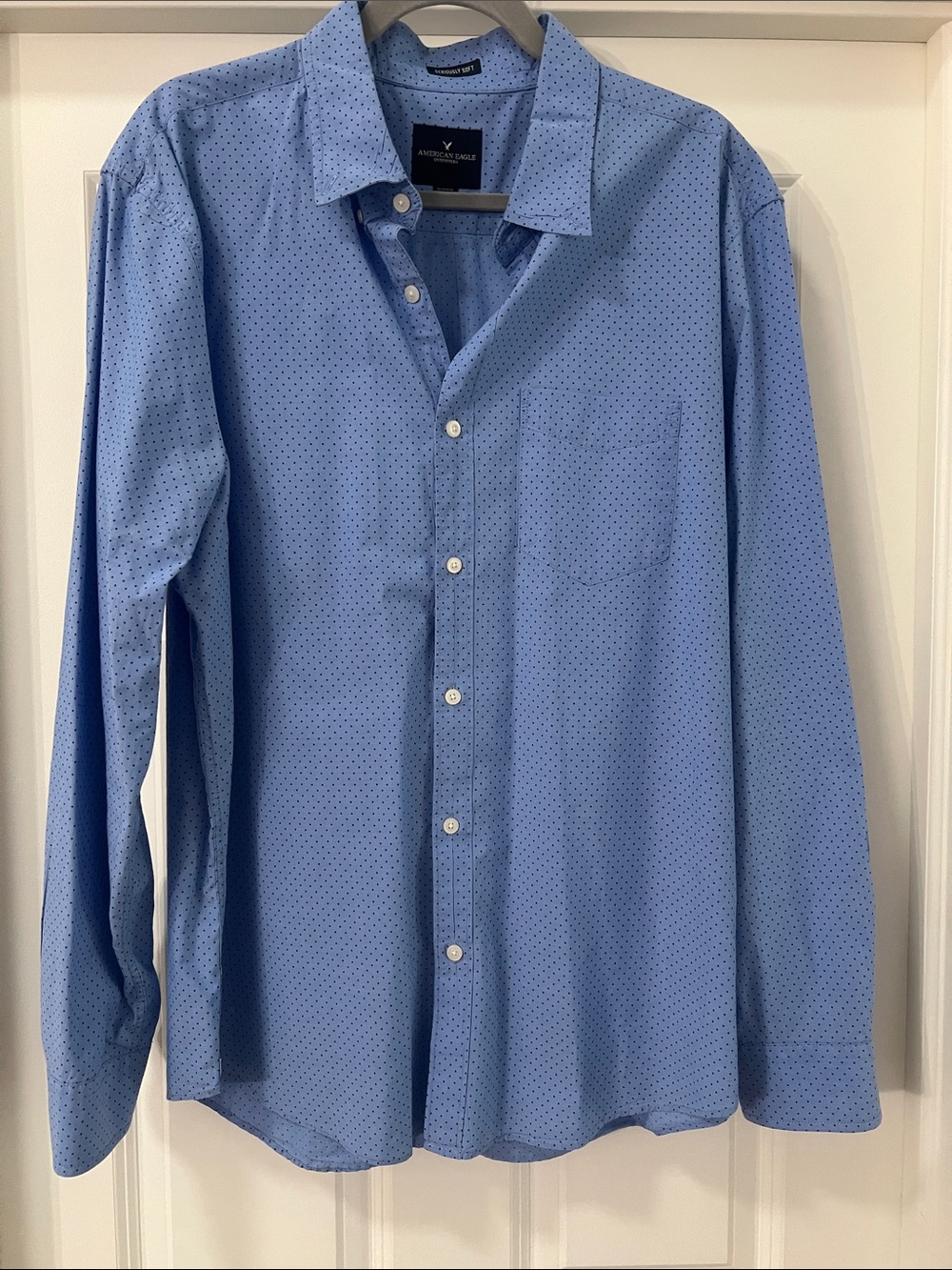 American Eagle Light Blue Microdot Seriously Soft Button-Down Dress Shirt - XL